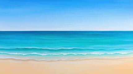 Obraz premium A serene coastal scene featuring a gradient of turquoise water meeting a sandy beach under a clear blue sky.