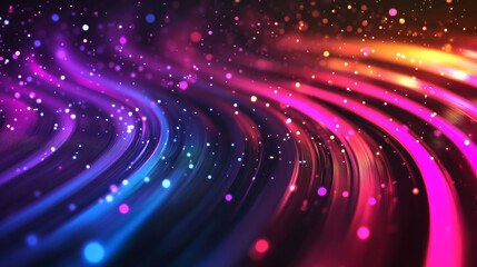 Attractive background template and shiny neon colored diagonal stripes and light sparkle particles. Background for banners, brochures and websites with a modern digital concept