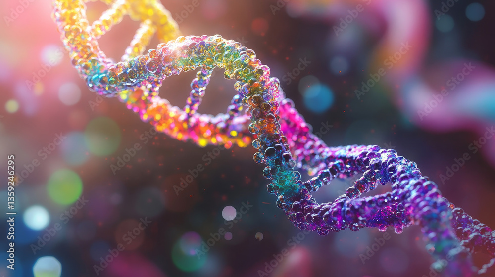 Poster dna genome decoding colorful design concept. purple macro fantasy of a digital microscope. laborator