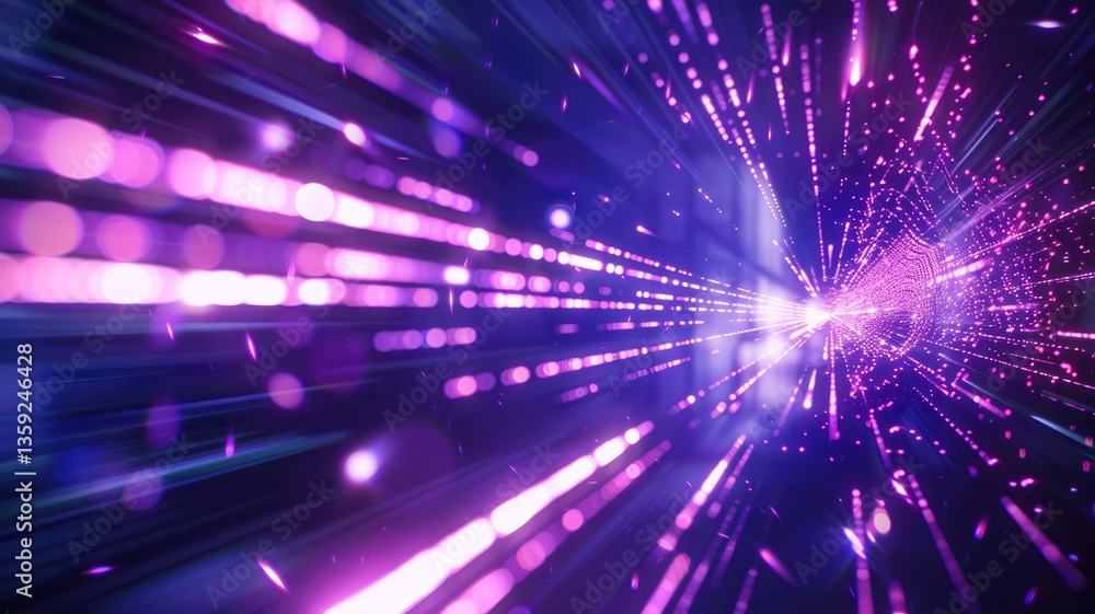 Poster abstract light streaks and sparkles on a purple background. abstract image of glowing purple and blu