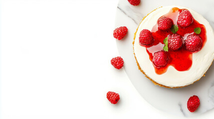 Delicious cheesecake with graham crust and fresh raspberry topping for dessert inspiration