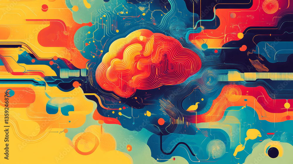 Poster big data and cybersecurity 3d illustration. neural network and cloud technologies. global database a
