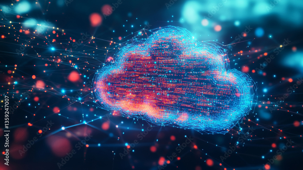 Aufkleber big data and cybersecurity 3d illustration. neural network and cloud technologies. global database a