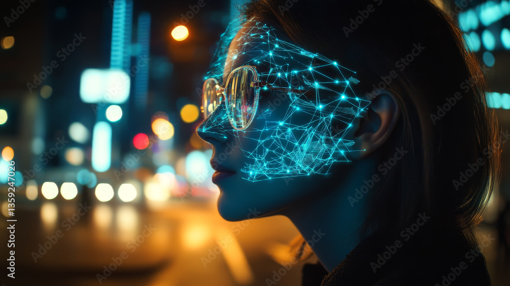 Poster artificial intelligence and blockchain concept. global information flows. hologram of the neural net