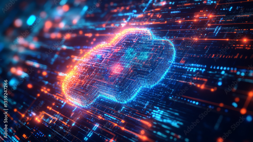 Aufkleber big data and cybersecurity 3d illustration. neural network and cloud technologies. global database a