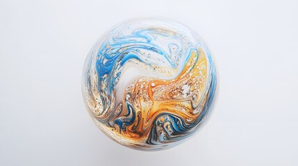 Abstract Swirling Marble Sphere in Blue, Gold, and White