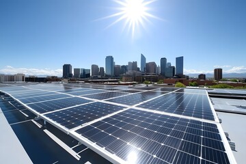 Energy with Solar cell in urban city. Green power concept