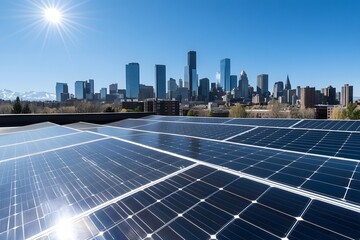 Energy with Solar cell in urban city. Green power concept