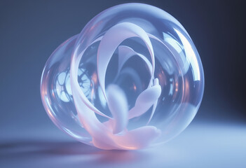 A semi transparent, digital rendering showcases the inflated sphere rotating slowly