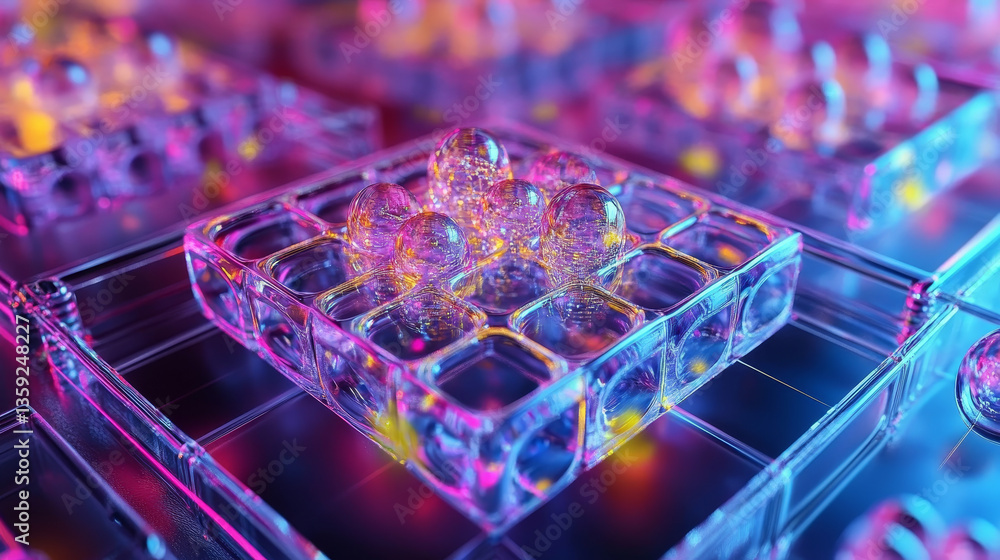 Poster nanotechnology in modern science. future technologies in study of structure of nanomaterials. 3d ill