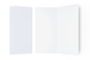Tri fold, three panel fold, open leaflet mockup template isolated on background. Blank paper...