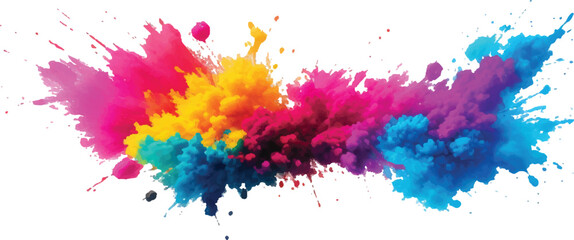 Dynamic and Expressive Watercolor Splash with Bright, Radiant Brush Streaks and Aquarelle Stains, Creating a Colorful and Lively Burst of Colors Against a Crisp White Canvas.
