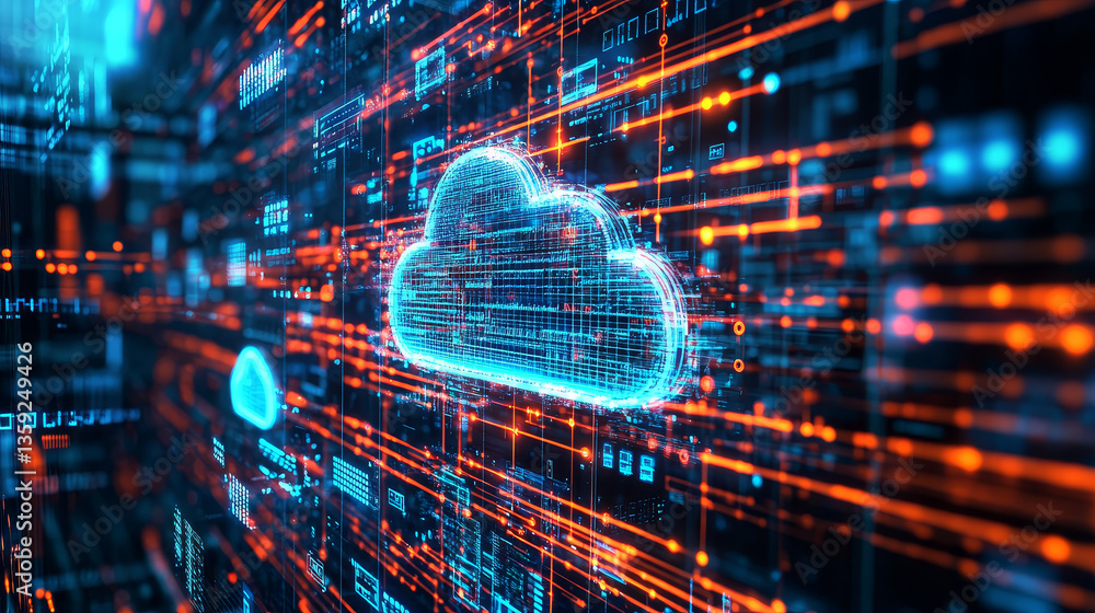 Poster neural network and cloud technologies. global database and artificial intelligence. big data concept