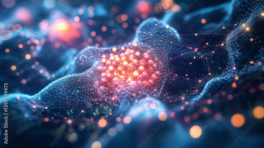 Poster atomic structure. futuristic concept. nanotechnology of future. neural connections of artificial int
