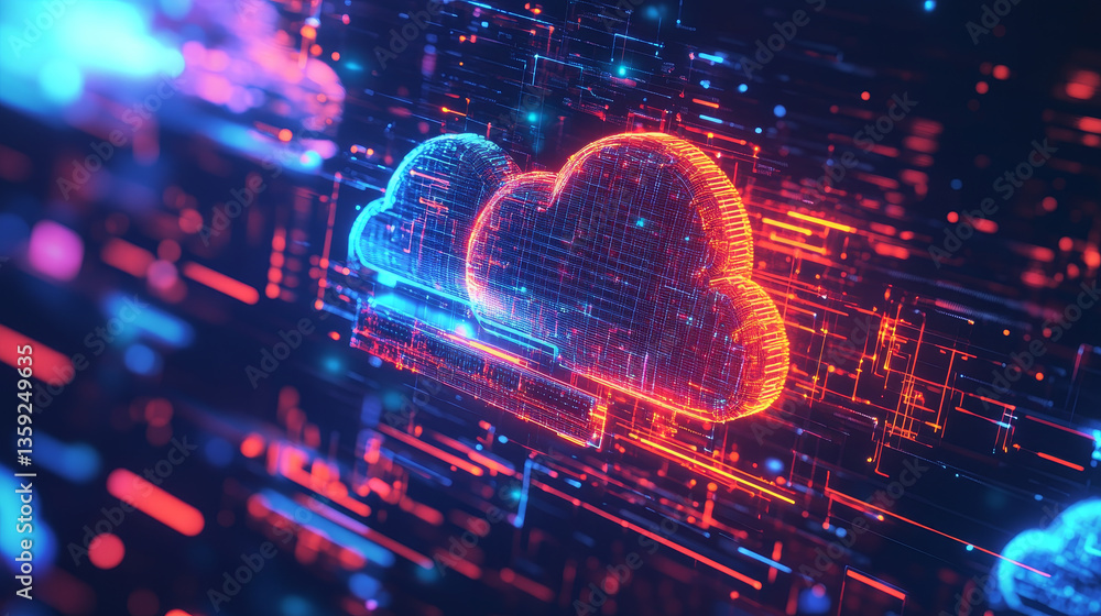 Poster neural network and cloud technologies. global database and artificial intelligence. big data concept