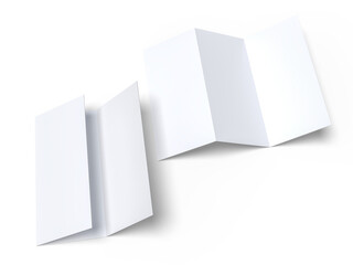 Tri fold, three panel fold, open leaflet mockup template isolated on background. Blank paper template, flyer, wedding invitation, postcard, thank you card, notecards, notepad, greeting card, brochure