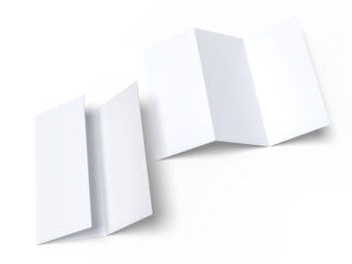 Tri fold, three panel fold, open leaflet mockup template isolated on background. Blank paper template, flyer, wedding invitation, postcard, thank you card, notecards, notepad, greeting card, brochure