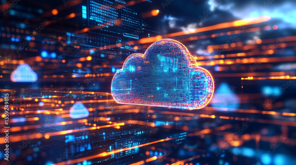 Poster neural network and cloud technologies. global database and artificial intelligence. big data concept