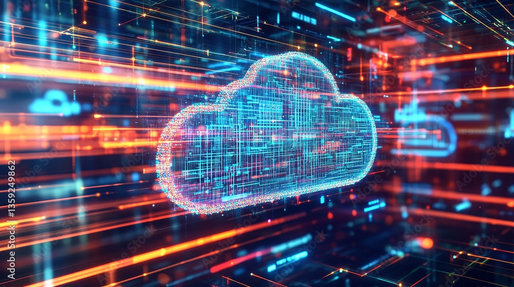 Poster neural network and cloud technologies. global database and artificial intelligence. big data concept