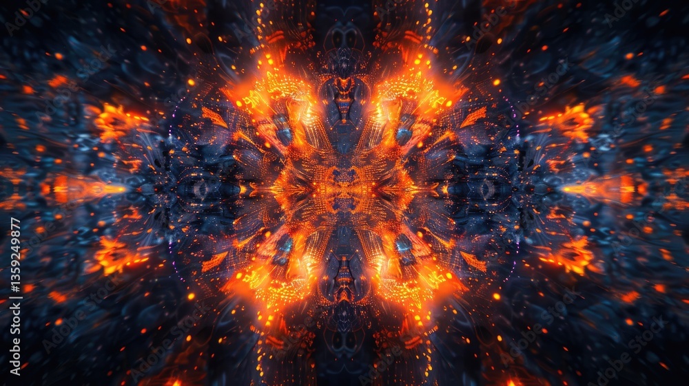 Aufkleber abstract digital background with orange and black glowing particles. futuristic technology and innov