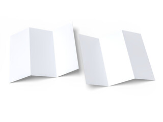 Tri fold, three panel fold, open leaflet mockup template isolated on background. Blank paper...