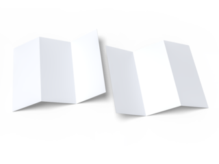 Tri fold, three panel fold, open leaflet mockup template isolated on background. Blank paper template, flyer, wedding invitation, postcard, thank you card, notecards, notepad, greeting card, brochure