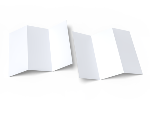 Tri fold, three panel fold, open leaflet mockup template isolated on background. Blank paper template, flyer, wedding invitation, postcard, thank you card, notecards, notepad, greeting card, brochure