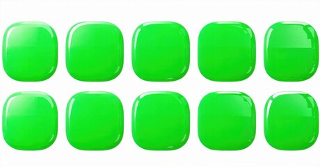 Glossy green and white minimalist template design app icon with text boxes and layout spacing realistic detailed glossy style round square shape modern app icon bold vibrant color