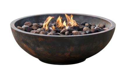 Outdoor Fire Pit: A modern outdoor fire pit, filled with glowing flames and decorative rocks, offers warmth and ambiance for relaxing evenings.