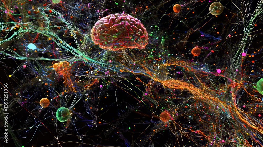 Aufkleber brain and mind. big data analysis. artificial intelligence framework developed by a neural network. 