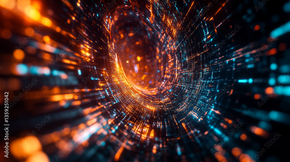 Poster artificial intelligence, cyber art. high speed data stream. big data concept. computer mind and quan