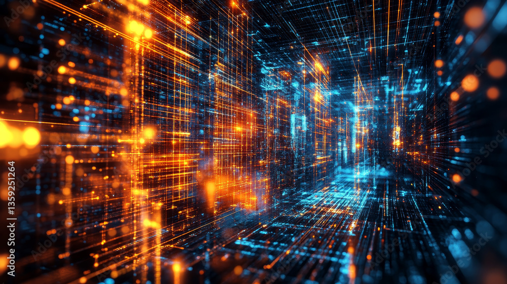 Poster artificial intelligence, cyber art. high speed data stream. big data concept. computer mind and quan