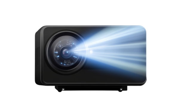 Projector's beam: The focused light from a modern digital projector streams forth, illuminating the technological prowess and contemporary design.
