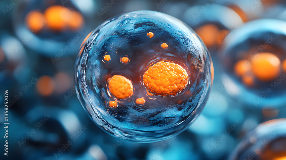 Poster cellular universe: an immersive microscopic view of a cluster of biological cells, showcasing vibran