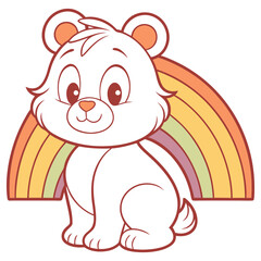 Cute Cartoon White Bear Sitting with Colorful Rainbow Outline, Playful Character