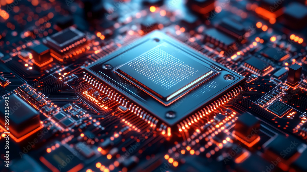 Poster artificial intelligence and future processor. big data concept. computer mind and quantum architectu