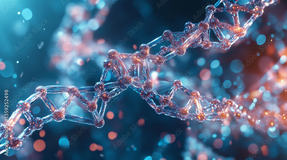 Poster abstract model of a molecule. digital technologies in genetic engineering. crystal lattice structure