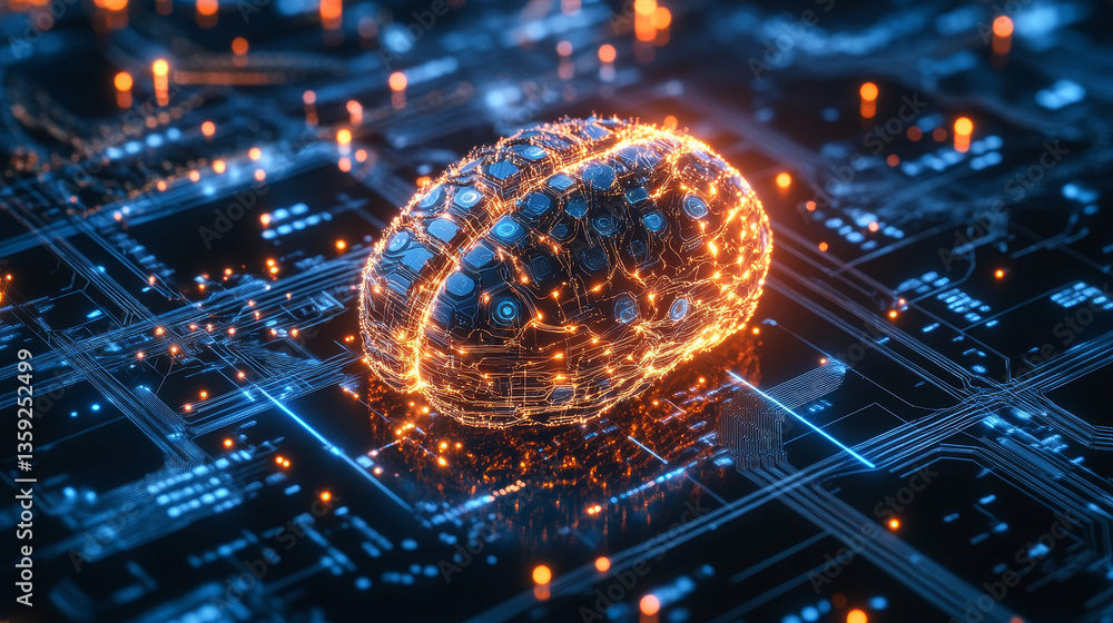 Poster artificial intelligence and future processor. big data concept. computer mind and quantum architectu