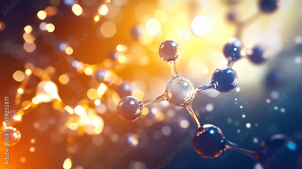 Poster abstract model of a molecule. digital technologies in genetic engineering. crystal lattice structure