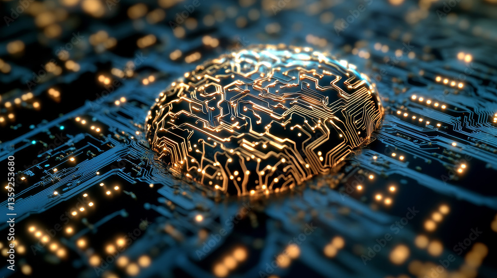 Poster digital brain, ai mind, trainable neural network. 3d illustration of abstract neural connections in 