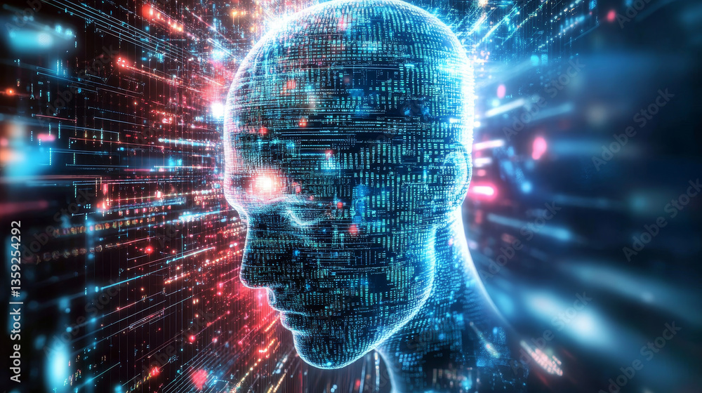 Poster big data concept. neural networks and artificial intelligence 3d illustration. abstract technologica