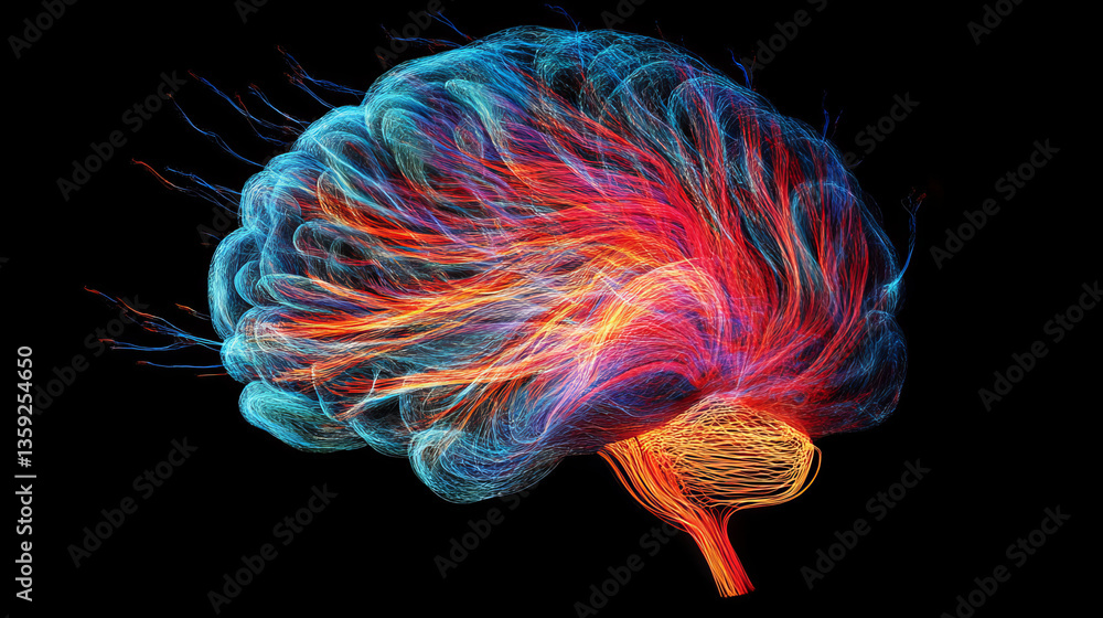 Poster digital mind, artificial intelligence, machine consciousness 3d illustration. computer brain and neu