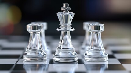 Glass Chess King and Pawns Strategic Game Masterpiece