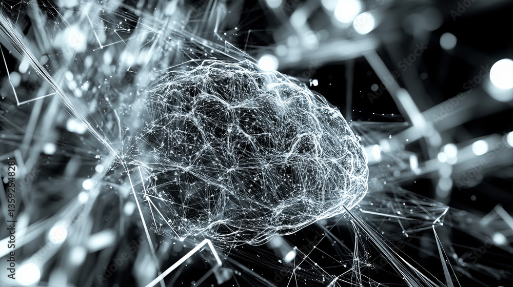 Poster artificial intelligence. digital brain. computer mind. 3d illustration of a cyber-future. neural cir