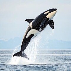 Obraz premium Majestic Orca Breach in Arctic Waters. AI GENERATED