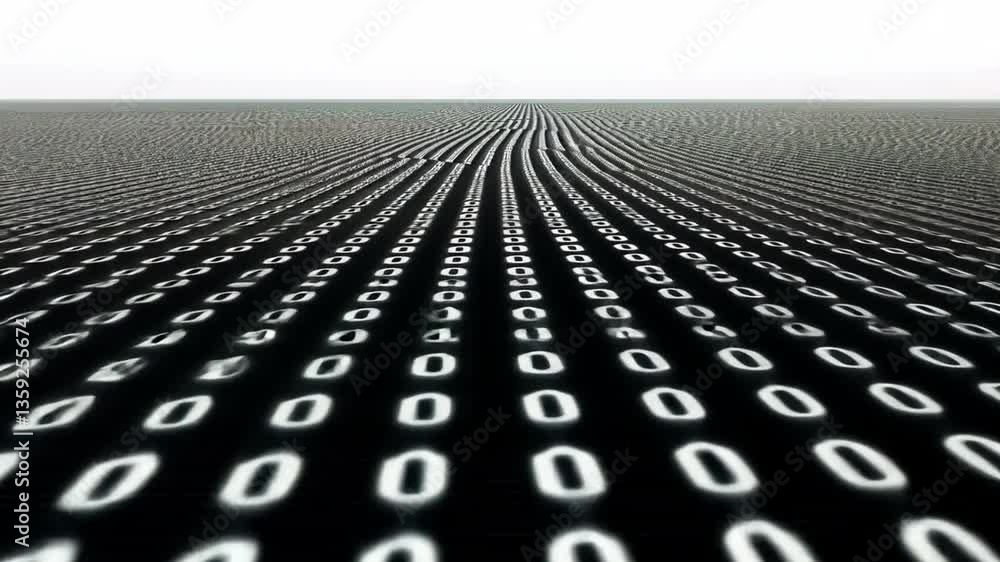 Poster digital matrix of binary code creating a surreal landscape generative ai