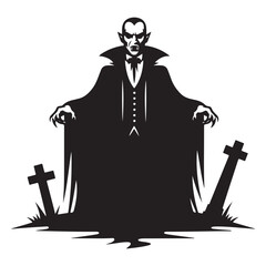 Classic Vampire Silhouette Vector Illustration in Graveyard Setting 
