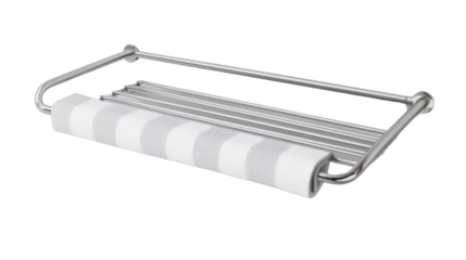 Sleek Towel Rack: A modern towel rack made of shiny steel, features a neatly rolled towel, a touch of minimalistic design.