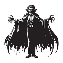 Fototapeta premium Classic Vampire Silhouette with Cape Dracula Vector Illustration
