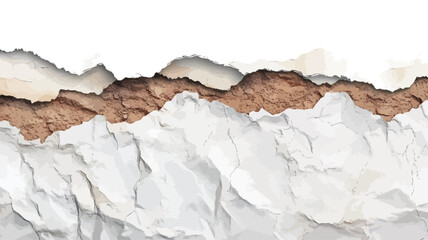 Close-up image of a horizontally oriented strip of torn white paper. The edges of the tear are uneven and show a brown, slightly burnt or aged appearance. The torn paper reveals a crumpled texture